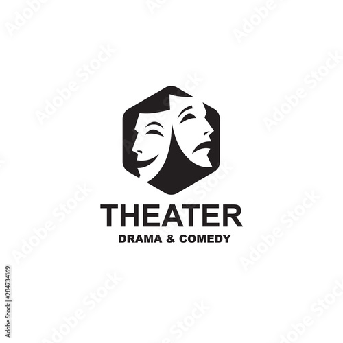 icon of comedy and tragedy theatrical masks isolated on white background