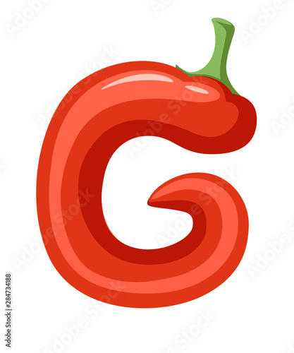 Vegetable letter G pepper style cartoon vegetable design flat vector illustration isolated on white background