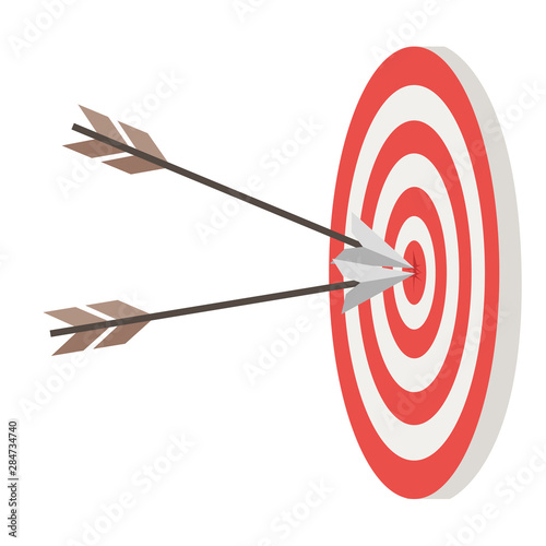 Target and two arrow in center circle flat vector illustration isolated on white background