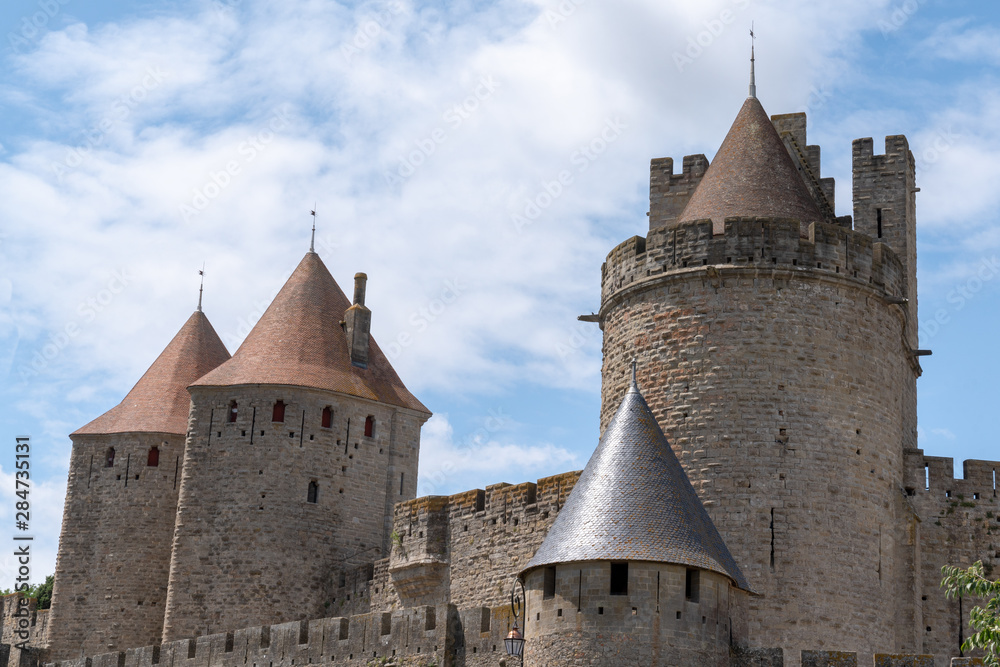 Walls and towers of Carcassonne in Aude France