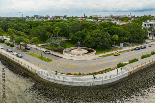 Aerial photo Oyster Point and Confederate Defenders of Charleston statue