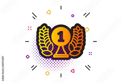 Winner prize symbol. Halftone circles pattern. Laureate award icon. Prize with Laurel wreath sign. Classic flat laureate award icon. Vector