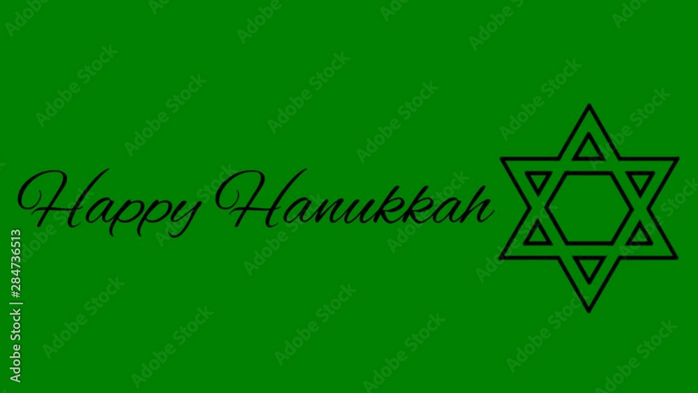 Happy Hanukkah illustrated on green screen banner with Star of David.