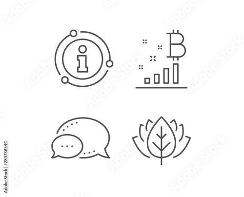 Bitcoin graph line icon. Chat bubble, info sign elements. Cryptocurrency analytics sign. Crypto money symbol. Linear bitcoin graph outline icon. Information bubble. Vector