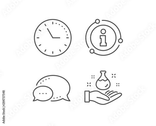 Chemistry lab line icon. Chat bubble, info sign elements. Laboratory flask sign. Analysis symbol. Linear chemistry lab outline icon. Information bubble. Vector