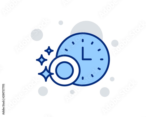 Cleaning dishes with Time line icon. Dishwasher sign. Clean tableware sign. Linear design sign. Colorful dishwasher timer icon. Vector