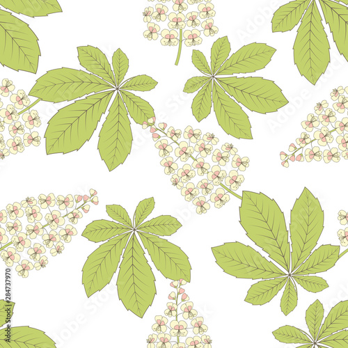 chestnut flower leaf seamless pattern