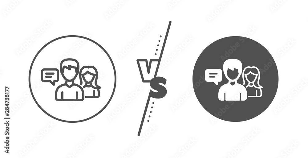 Conversation sign. Versus concept. People talking line icon. Communication speech bubbles symbol. Line vs classic people talking icon. Vector Conversation sign. Versus concept. People talking line icon. Communication speech bubbles symbol. Line vs classic people talking icon. Vector