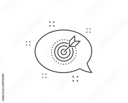 Target purpose line icon. Chat bubble design. Stratery goal sign. Core value symbol. Outline concept. Thin line target purpose icon. Vector