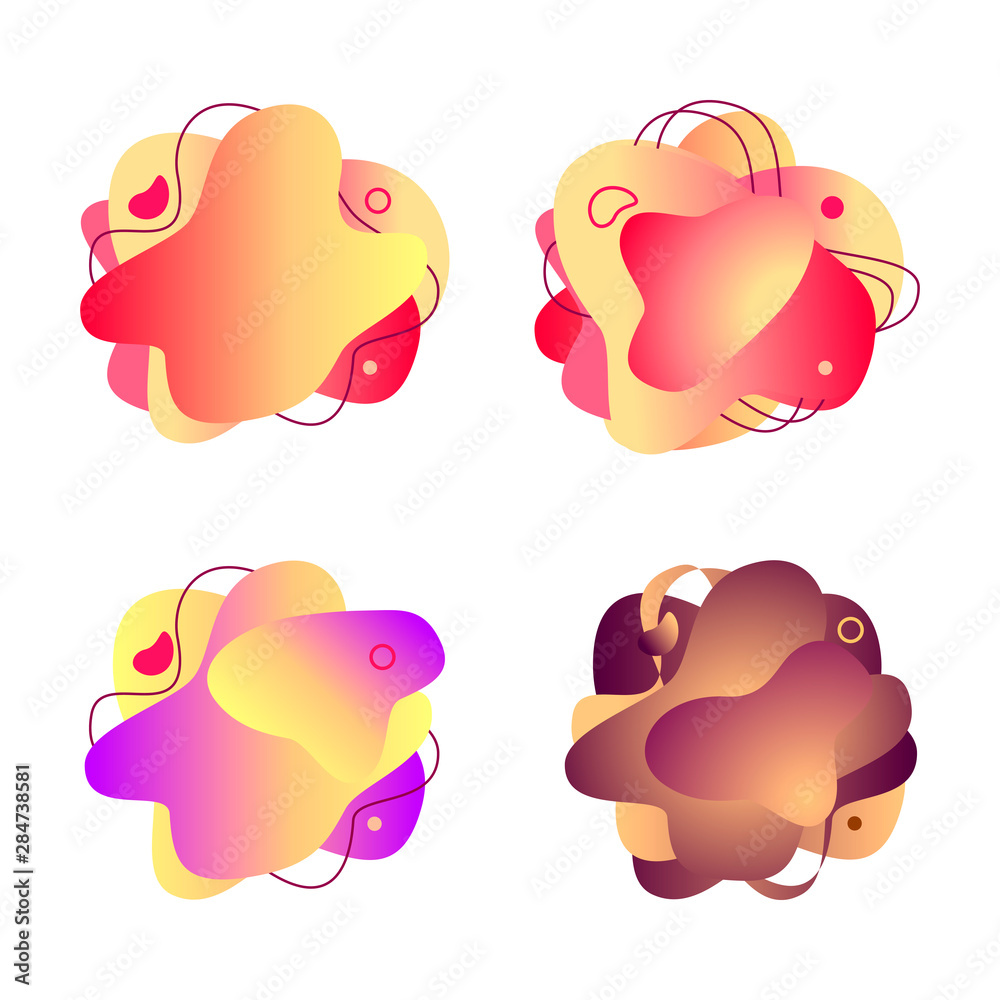 Abstract liquid shape. Fluid design. Isolated gradient waves with geometric lines, dots. Abstract liquid shape. Fluid design. Isolated gradient waves with geometric lines, dots.