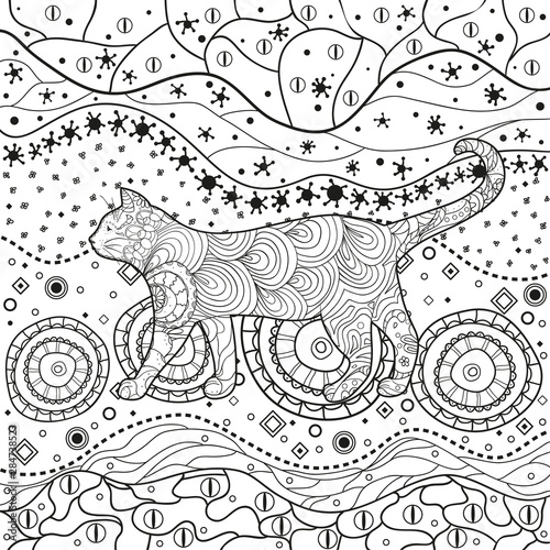 Canvas Print Ornate cat on abstract pattern