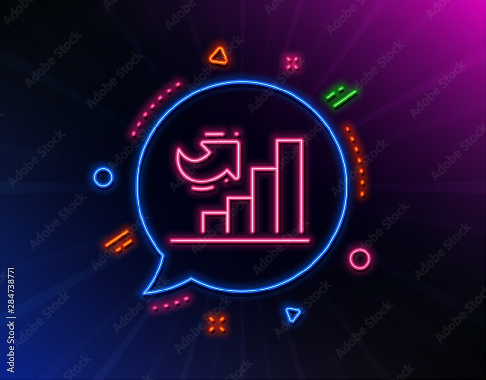 Growth chart line icon. Neon laser lights. Column graph sign. Market analytics symbol. Glow laser speech bubble. Neon lights chat bubble. Banner badge with growth chart icon. Vector Growth chart line icon. Neon laser lights. Column graph sign. Market analytics symbol. Glow laser speech bubble. Neon lights chat bubble. Banner badge with growth chart icon. Vector