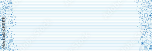 Back to school. Abstract line pattern with school supplies. Graphic stripe paper background. Striped abstract texture