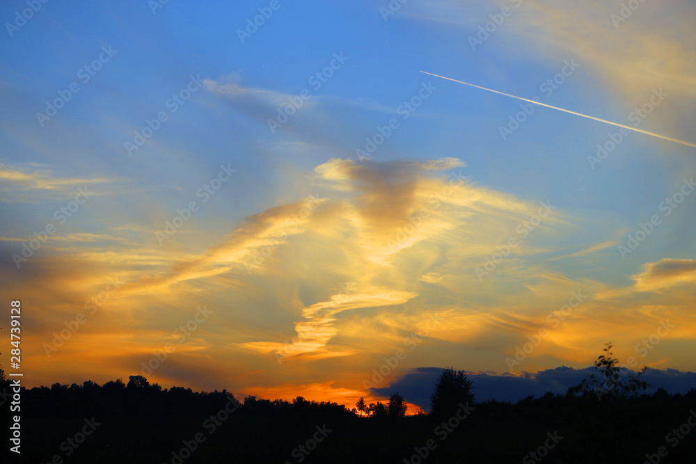 Beautiful sunset photographed close up against the sky