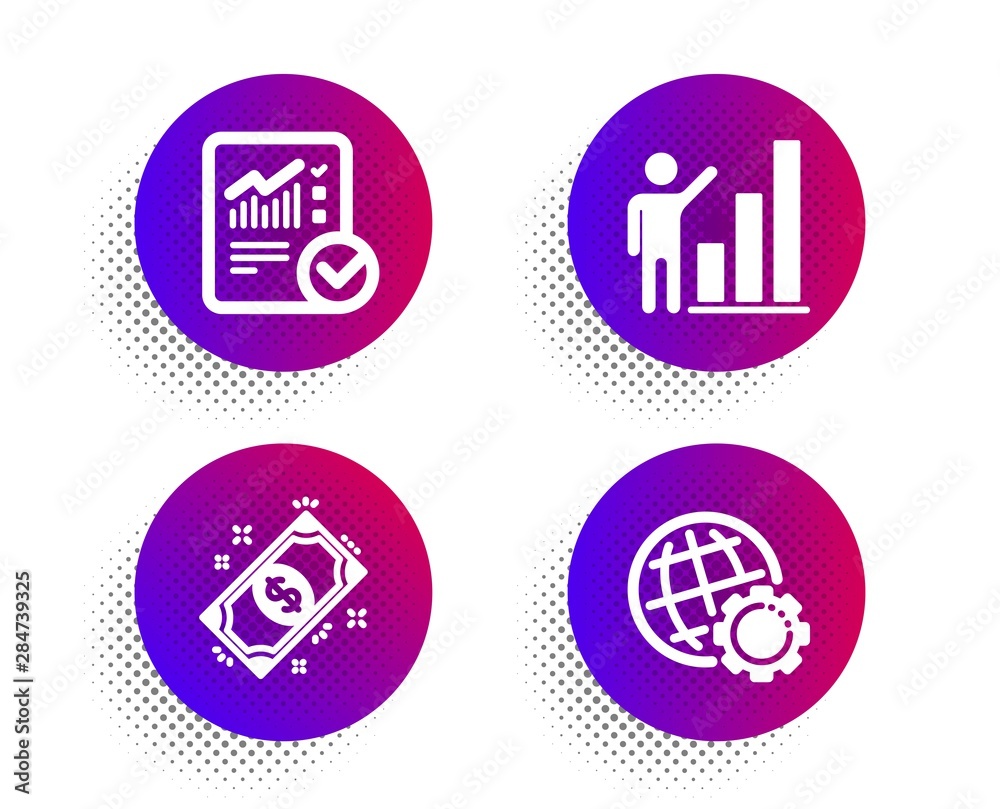Payment, Graph chart and Checked calculation icons simple set. Halftone dots button. Globe sign. Finance, Growth report, Statistical data. Internet settings. Education set. Vector Payment, Graph chart and Checked calculation icons simple set. Halftone dots button. Globe sign. Finance, Growth report, Statistical data. Internet settings. Education set. Vector