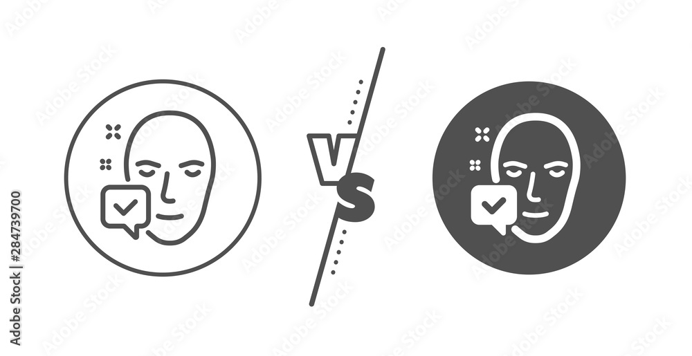 Access granted sign. Versus concept. Face accepted line icon. Facial identification success symbol. Line vs classic face accepted icon. Vector Access granted sign. Versus concept. Face accepted line icon. Facial identification success symbol. Line vs classic face accepted icon. Vector