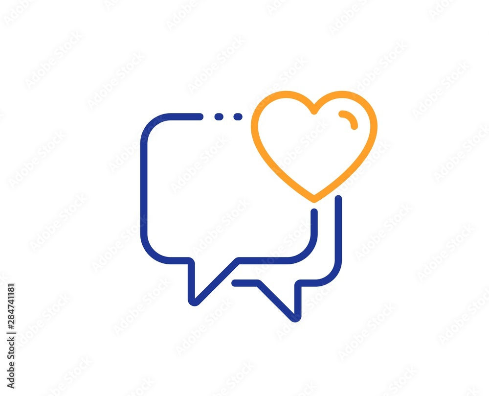 Love chat sign. Heart line icon. Valentine day symbol. Colorful outline concept. Blue and orange thin line heart icon. Vector