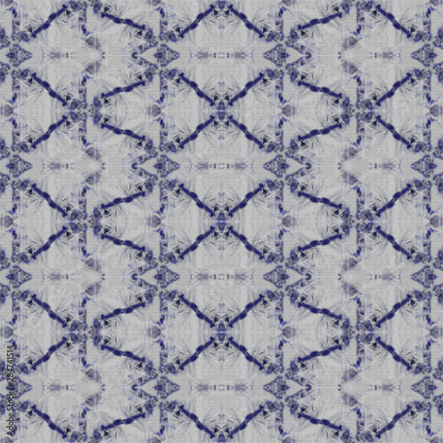 Indigo Blue Dyed Effect Textured Seamless Pattern. Distressed Ethnic Shibori Background.  photo