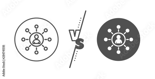 Teamwork or Human resources sign. Versus concept. Business networking line icon. Line vs classic networking icon. Vector