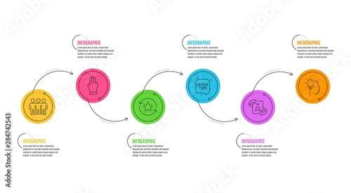 Friendship, Technical algorithm and Idea signs. Infographics timeline. Quick tips, Three fingers and Loyalty points line icons set. Helpful tricks, Click palm, Bonus reward. Trust friends. Vector