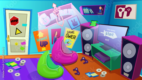 Teenagers Room with Play Station, Gamer Apartment
