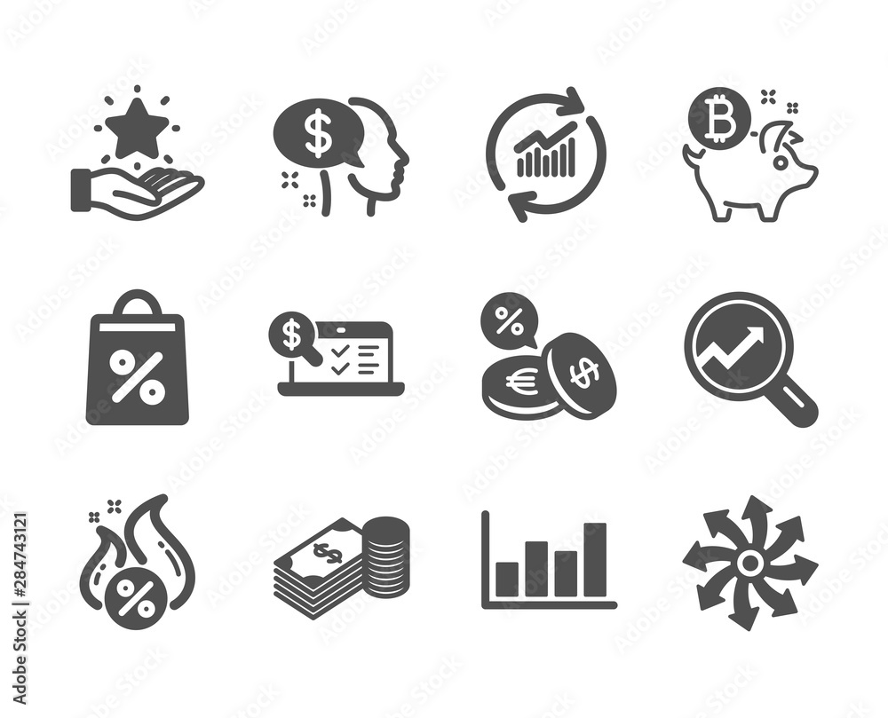 Set of Finance icons, such as Online accounting, Savings, Hot loan, Loyalty program, Versatile, Bitcoin coin, Update data, Pay, Shopping bag, Report diagram, Currency exchange, Analytics. Vector Set of Finance icons, such as Online accounting, Savings, Hot loan, Loyalty program, Versatile, Bitcoin coin, Update data, Pay, Shopping bag, Report diagram, Currency exchange, Analytics. Vector