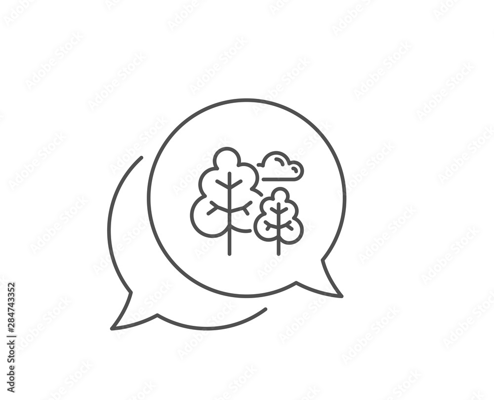 Tree line icon. Chat bubble design. Forest plants sign. Nature symbol. Outline concept. Thin line tree icon. Vector