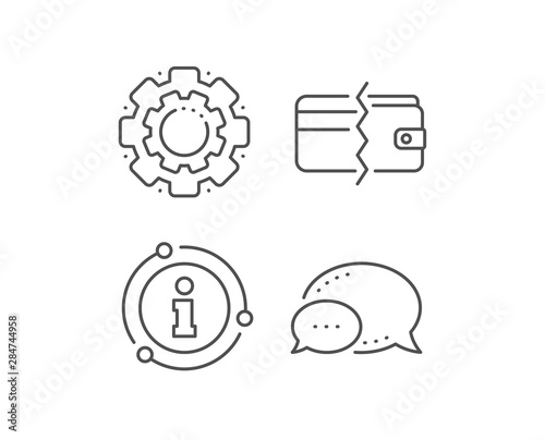 Credit card or cash line icon. Chat bubble, info sign elements. Payment methods sign. Linear payment methods outline icon. Information bubble. Vector