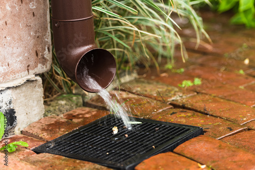 Storm water drain. Rainwater drainage in a private house.