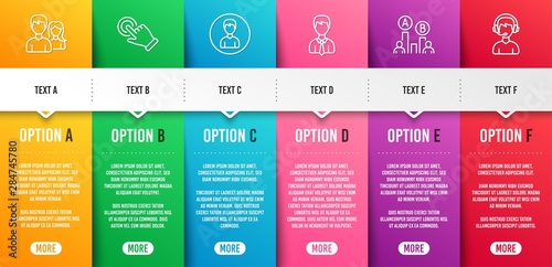 Touchscreen gesture, Person and Ab testing line icons set. Infographic timeline. Businessman, Teamwork and Consultant signs. Click hand, Edit profile, Test chart. User data. People set. Vector