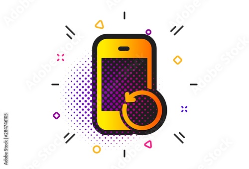 Backup data sign. Halftone circles pattern. Recovery phone icon. Restore smartphone information symbol. Classic flat recovery phone icon. Vector