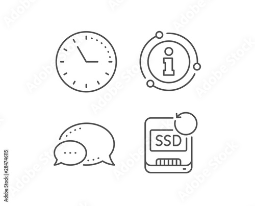Recovery ssd line icon. Chat bubble, info sign elements. Backup data sign. Restore information symbol. Linear recovery ssd outline icon. Information bubble. Vector