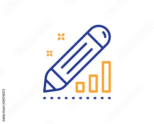 Pencil chart sign. Edit statistics line icon. Seo management symbol. Colorful outline concept. Blue and orange thin line edit statistics icon. Vector