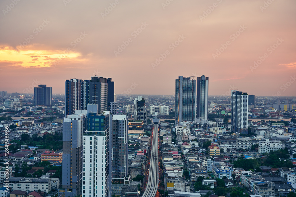 Scenic sunset in Bangkok city downtown cityscape