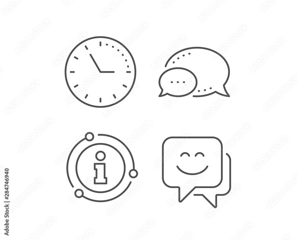Smile face line icon. Chat bubble, info sign elements. Happy emoticon chat sign. Speech bubble symbol. Linear smile face outline icon. Information bubble. Vector Smile face line icon. Chat bubble, info sign elements. Happy emoticon chat sign. Speech bubble symbol. Linear smile face outline icon. Information bubble. Vector