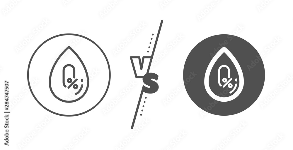Organic tested sign. Versus concept. No alcohol line icon. Water drop symbol. Line vs classic no alcohol icon. Vector Organic tested sign. Versus concept. No alcohol line icon. Water drop symbol. Line vs classic no alcohol icon. Vector