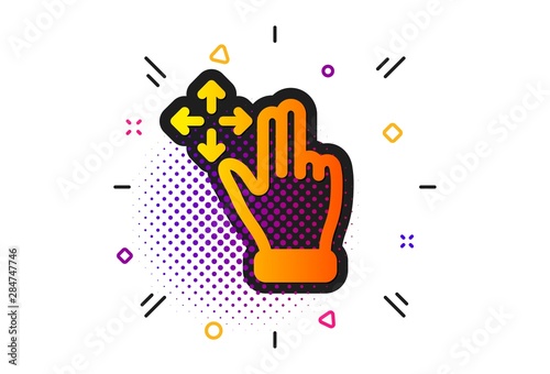 Slide arrow sign. Halftone circles pattern. Move gesture icon. Swipe action symbol. Classic flat move gesture icon. Vector