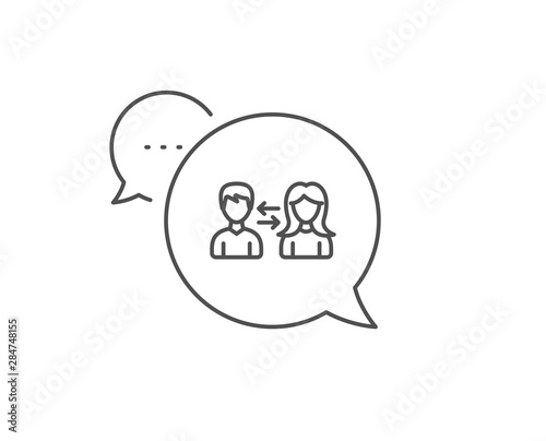 Teamwork line icon. Chat bubble design. Users communication. Male and Female profiles sign. Person silhouette symbol. Outline concept. Thin line people communication icon. Vector