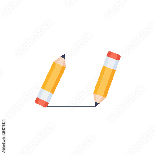 Lead pencil drawing and erasing line isolated on white background