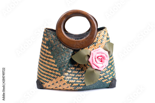 Vászonkép Woven Handmade Bag for Women,Thai handicraft woman basketry isolate on white bac