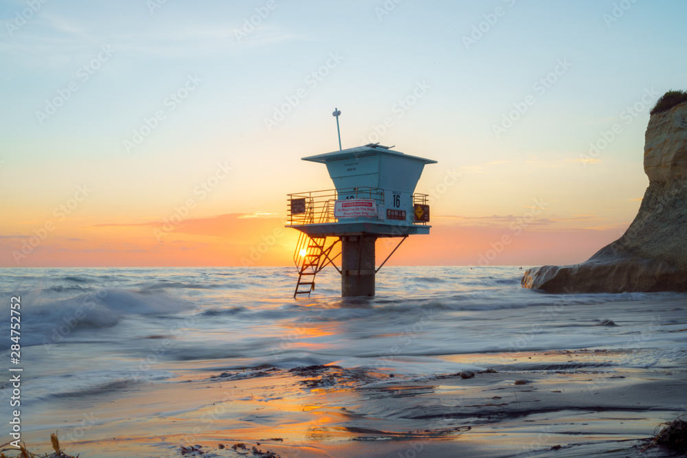 Lifeguard Tower Sunset in Encinitas, California Lifeguard Tower Sunset in Encinitas, California