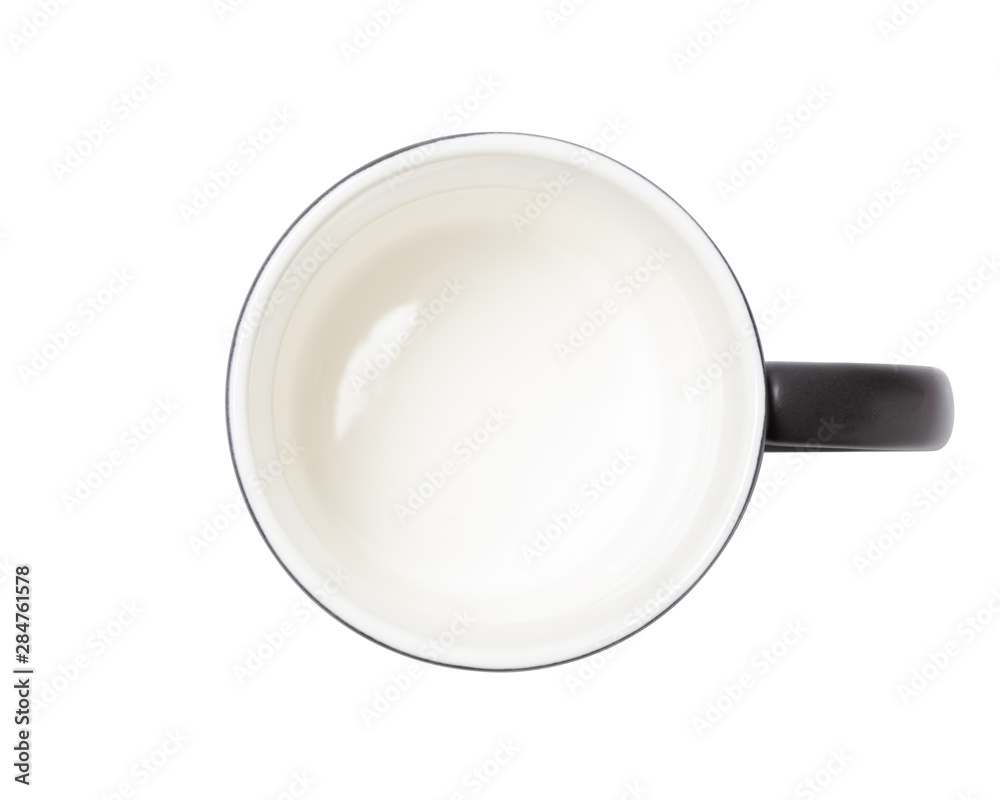 empty black coffee cup or tea cup top view on white background. with clipping path. empty black coffee cup or tea cup top view on white background. with clipping path.