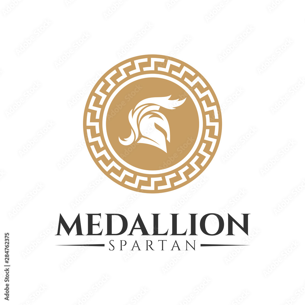 Fototapeta premium spartan medallion logo, emblem style, spartan head with ancient motif, vintage warrior symbol