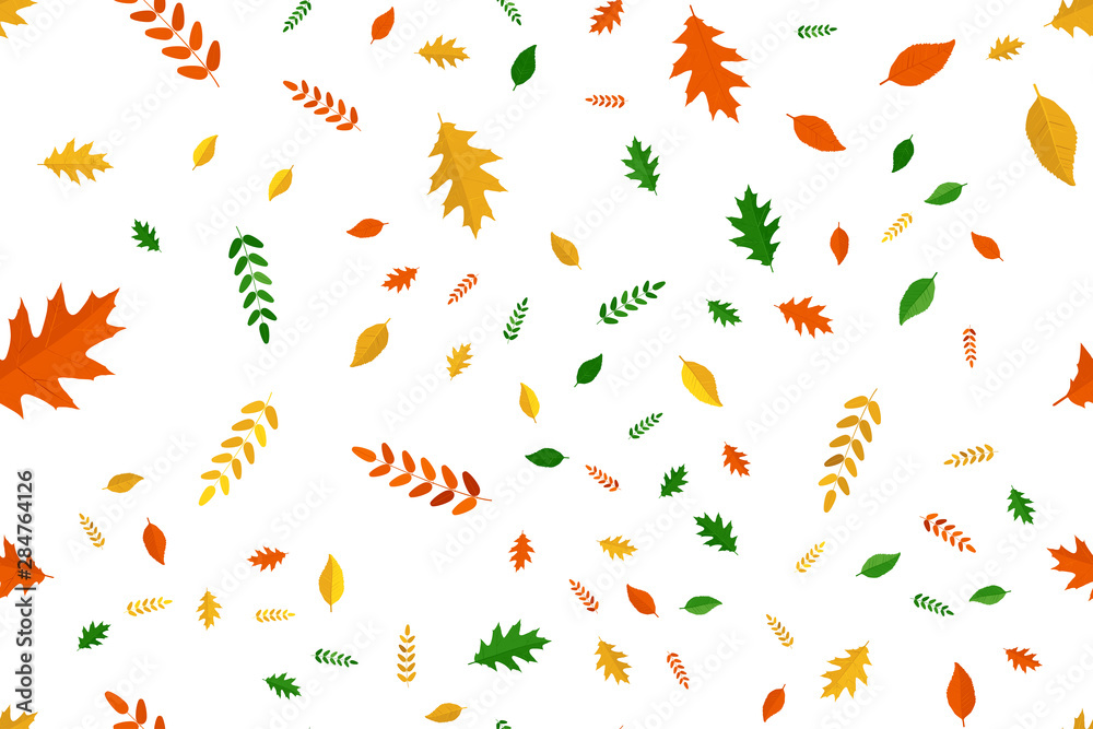 Fototapeta premium Seamless pattern with autumn foliage on a white background. Flat vector illustration EPS10.