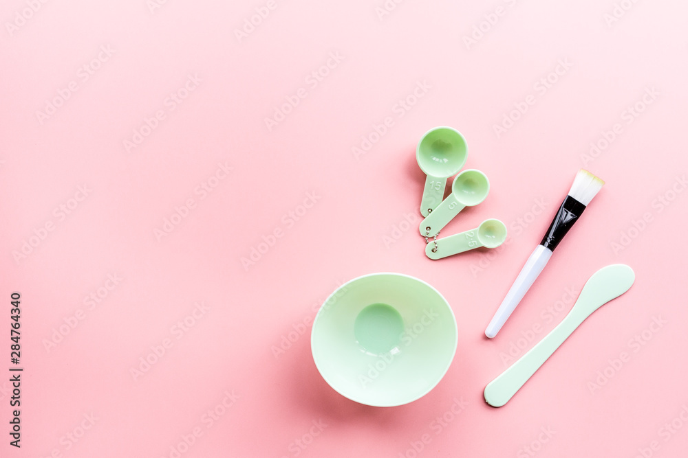 set for making facial mask on pink background. Beauty concept. Flat lay, mockup, top view, overhead. Skin care and health concept set for making facial mask on pink background. Beauty concept. Flat lay, mockup, top view, overhead. Skin care and health concept