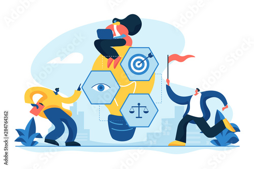 Plan of action, startup project scheme. Achieving goals and aims. Vision statement, business mission, company mission, business planning concept. Vector isolated concept creative illustration