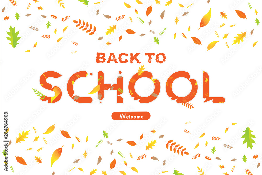 Back to school. Banner with autumn foliage on a white background. Concept for education. Vector illustration EPS10