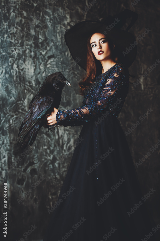 Fototapeta premium elegant witch with raven
