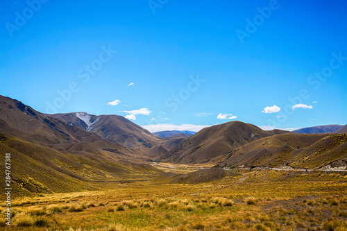 Panorama Road in Lindis Pass ,Otago region, South Island New Zealand, Summertime