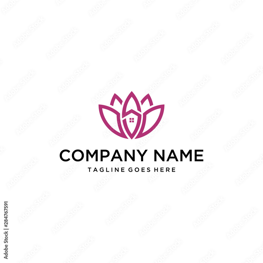 Illustration house and the S letter are in the form of lotus flower petals logo design